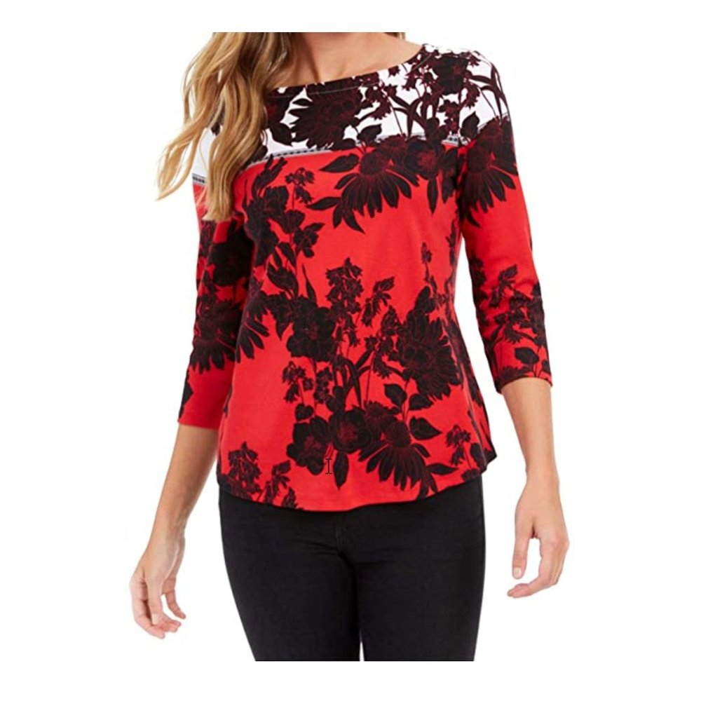 Charter Club Women's Printed Color-Block Top